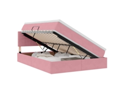 Cama com Arrumação e Led com Colchão Rosa Veludo MAISON EXCLUSIVE (140x200 cm)