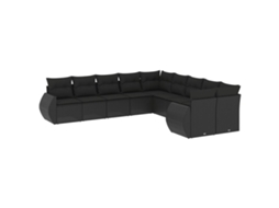 Conjunto de 10 sofás de jardim com almofadões Vime Pe Preto MAISON EXCLUSIVE