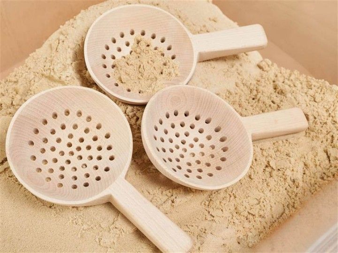 Colheres De Areia De Madeira Aconchegantes, Com Furos E Cabo Curto Conjunto De 3 Cosy