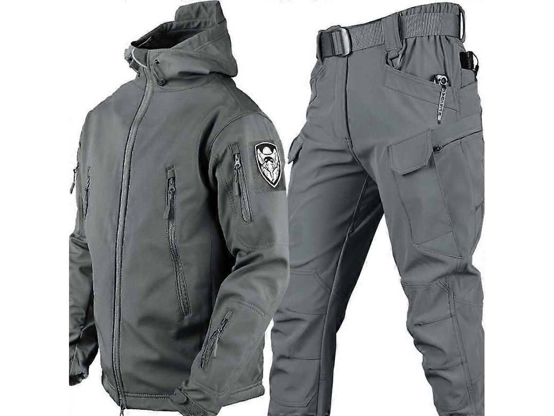 Conjunto De Jaqueta E Calça Camuflagem Homem Impermeável Antivento Inverno Tático Militar Gris S