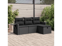 Vidaxl 4 Pcs Conjunto De Sofás Para Jardim C/ Almofadões Vime Pe Preto
