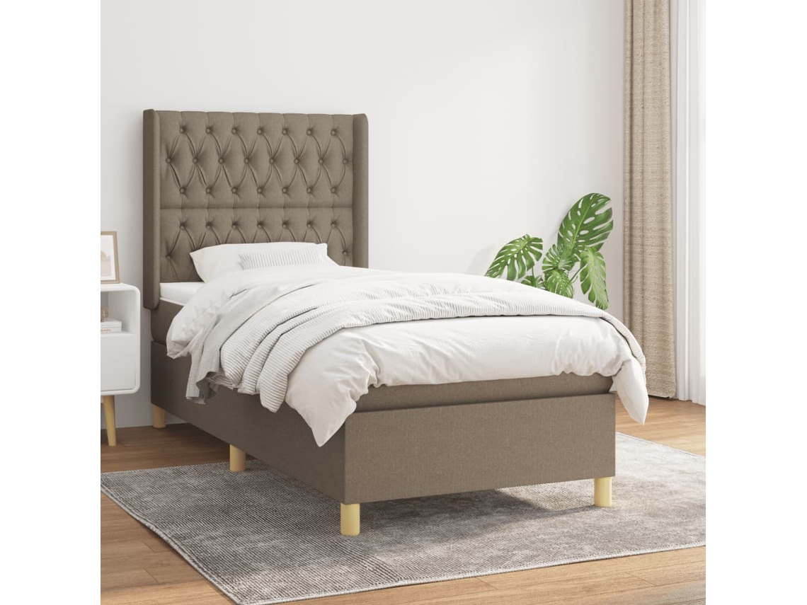 Vidaxl Cama Com Molas/colchão 90x190 Cm Tecido Castanho-acinzentado