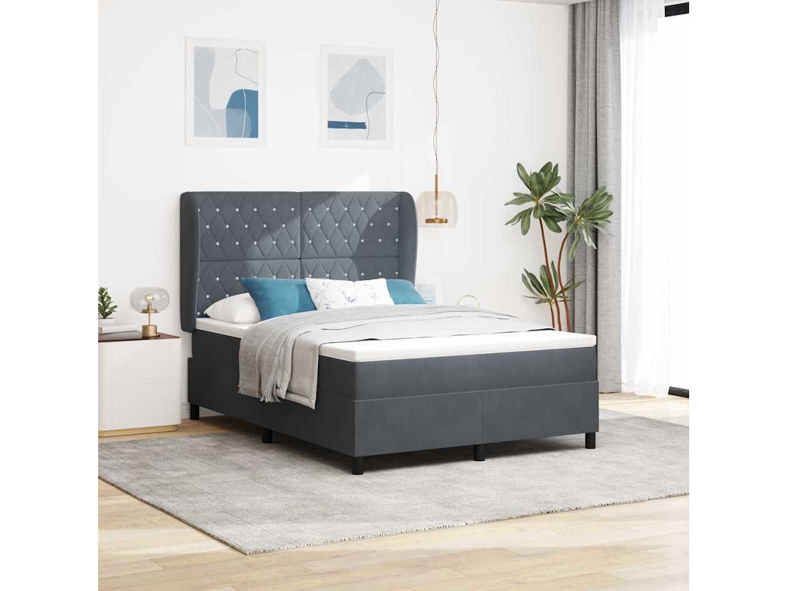 Vidaxl Cama Box Com Cabeceira Manual Cinza Escuro 200 X 160 Cm Veludo