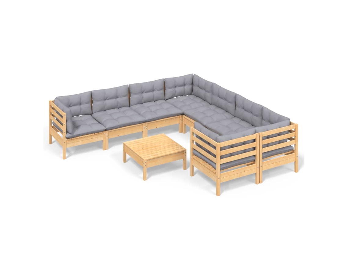 Conjunto de 9 Garden Lounge com Almofadões Cinzentos Pinho MAISON EXCLUSIVE