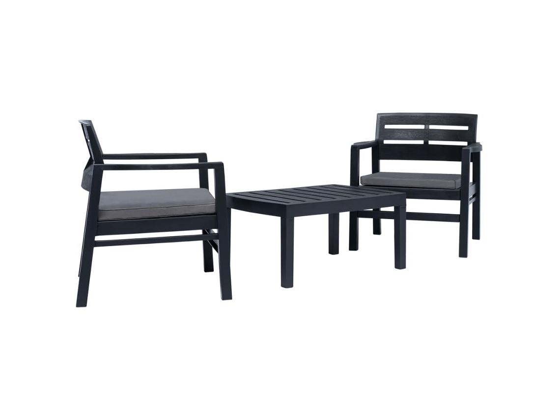Vidaxl Conjunto Lounge Para Jardim 3 Pcs Plástico Antracite