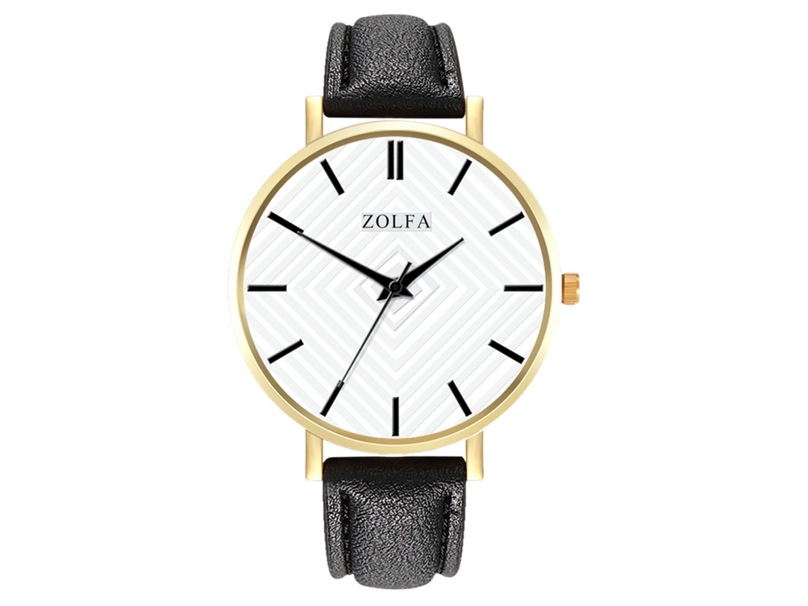 Relógio de casal casual e estiloso com pulseira de couro PU, movimento de quartzo e pulseira redonda (preto)