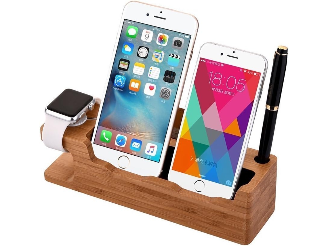 Carregador Multifuncional Doca Carga Carregamento Dock Iphoneapple Iwtach TRANTECH Bambu