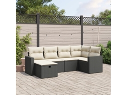 Vidaxl 6 Pcs Conjunto Sofás De Jardim C/ Almofadões Vime Pe Preto