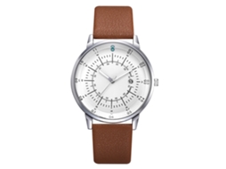 Relógio de Pulso Masculino de Quartzo com Cinto de Couro Pu e Calendário Estilo Elegante Marrom+prata+branco