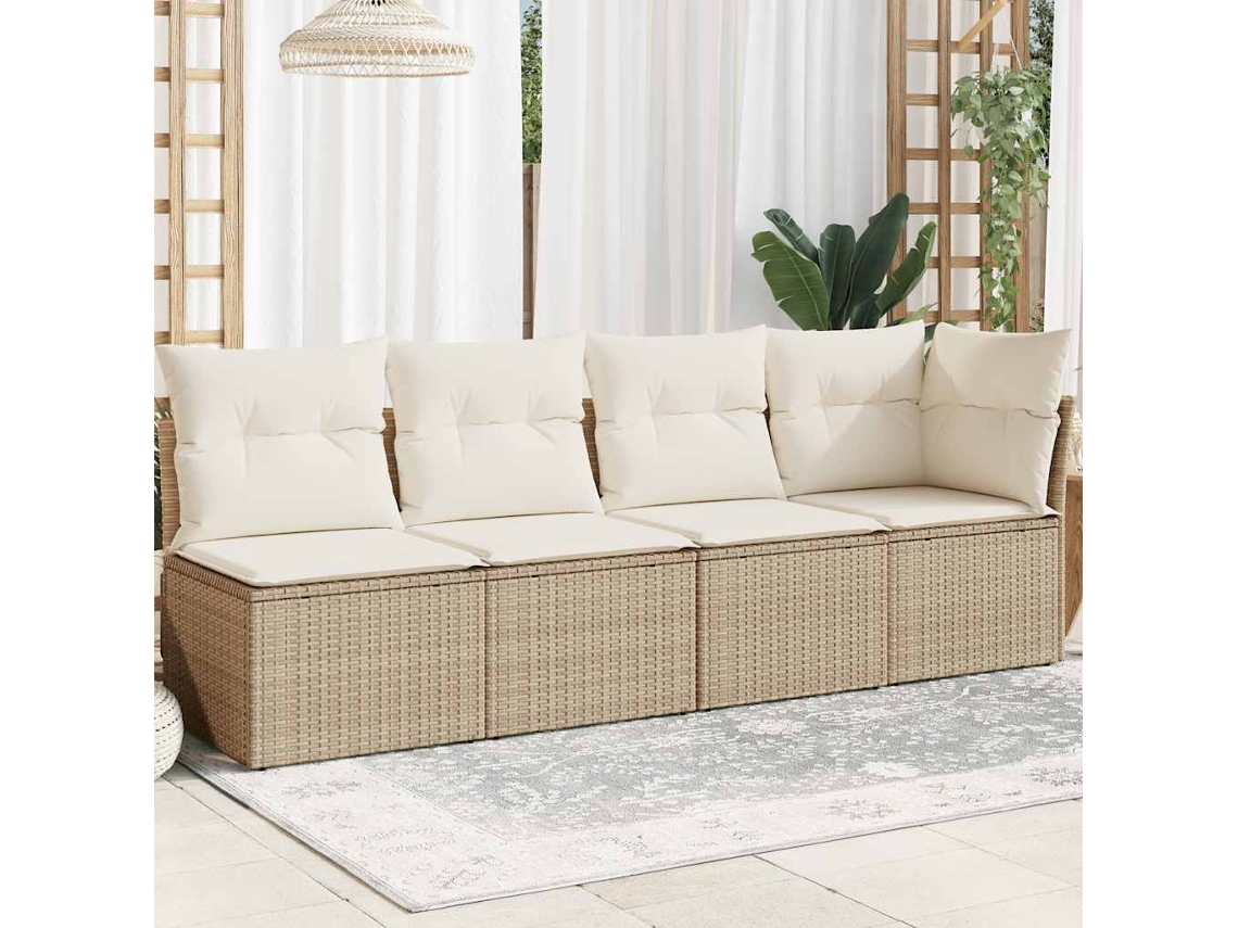 Vidaxl Sofá De Jardim De 4 Lugares Com Almofadões Vime Pe Bege