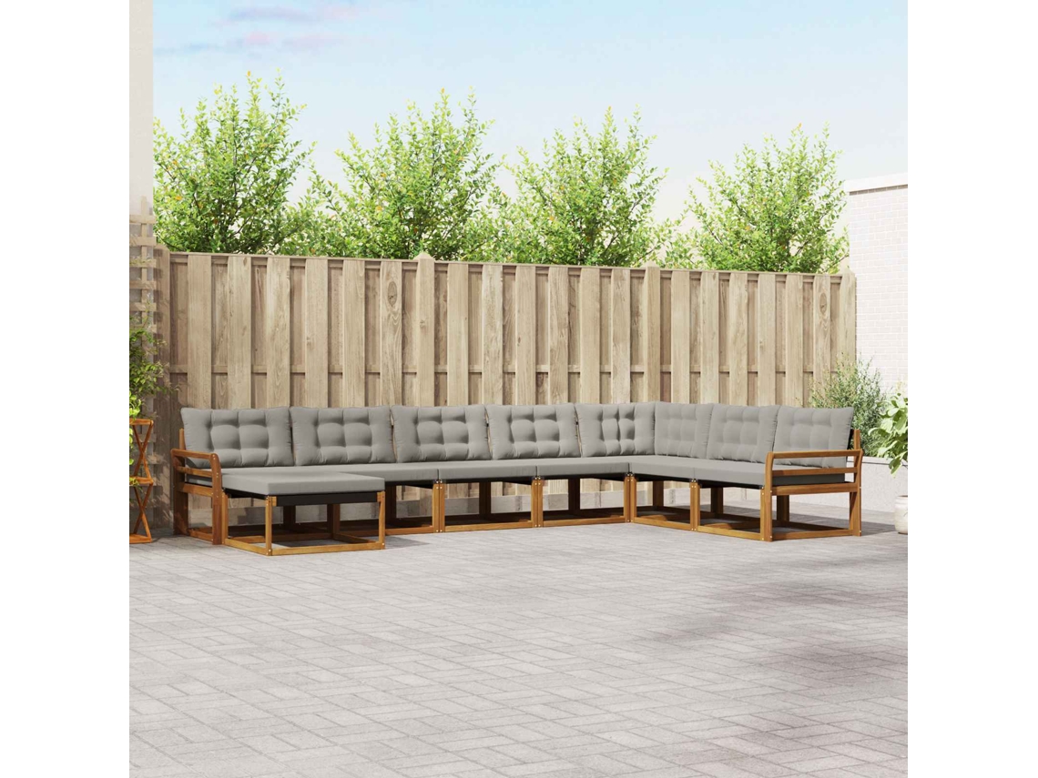 Vidaxl Conjunto De Sofás Para Exterior 8 Pcs Cinza Natural E Claro