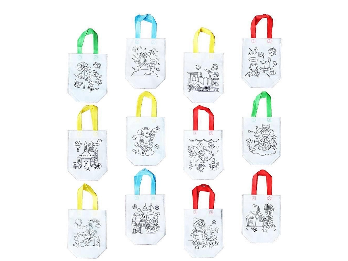 Conjunto de 12 Sacolas de Compras Dobráveis ​​em Tnt para Pintura Diy, Ideais para Casa e Jardim de Infância Diversas Estampas para Atividades GOKOCO