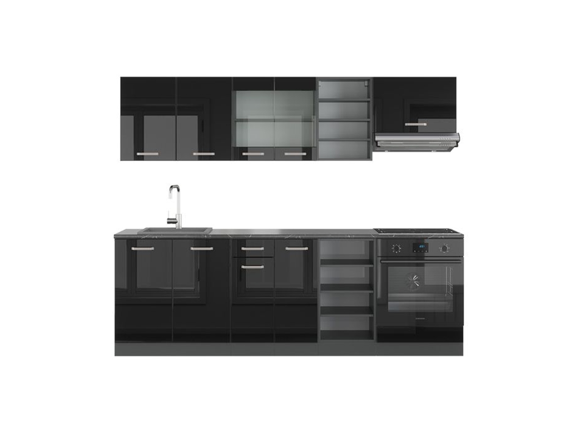 Cozinha R-Line, 240 cm, PT Antracite, Preto brilhante/Antracite, Vicco