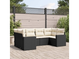 Vidaxl 6 Pcs Conjunto Sofás De Jardim C/ Almofadões Vime Pe Preto