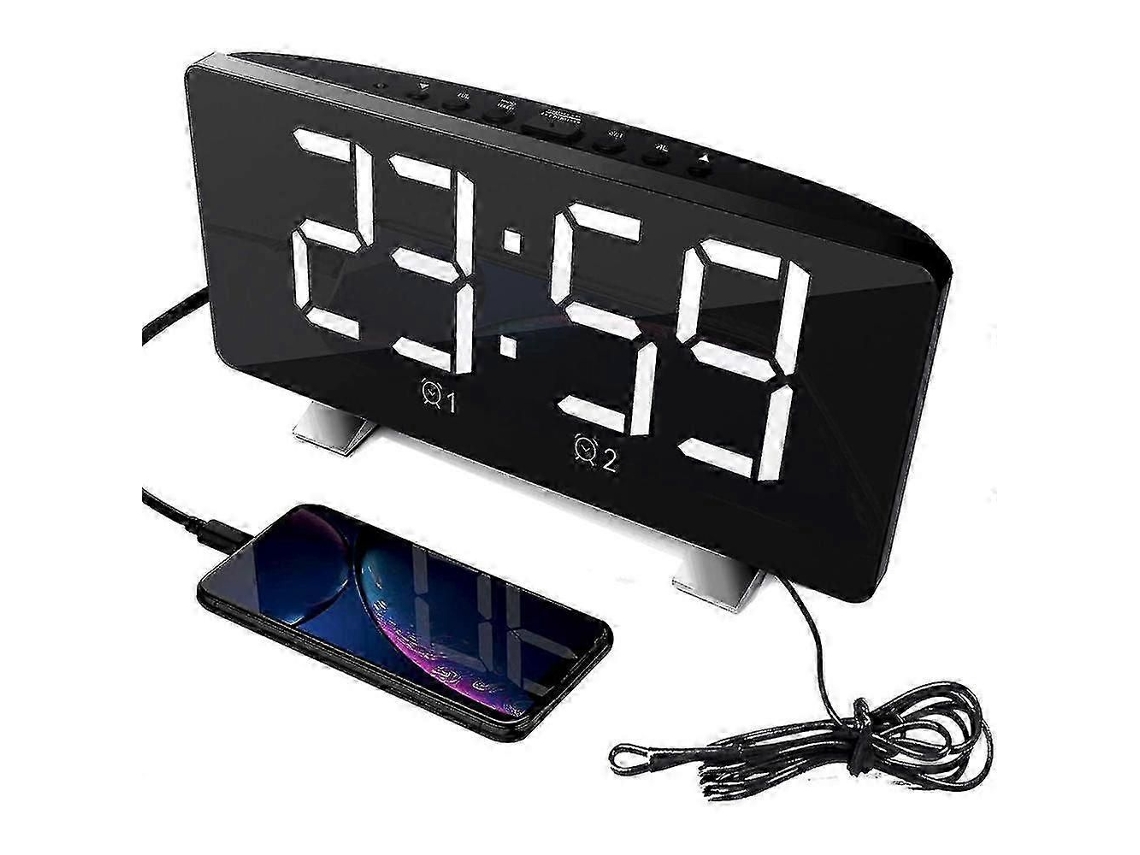 Despertador Digital Com Rádio Fm, Duplo Alarme, Ecrã Led De 6 Polegadas, Carregamento Usb E 4 Níveis De Brilho