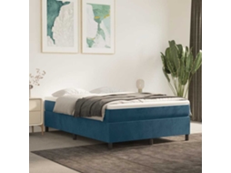 Vidaxl Cama Com Molas/colchão 140x200 Cm Veludo Azul-escuro