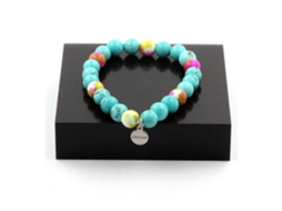 Pulseira Com Contas Turquesa E Jaspe Rosa Amarelo De 8 Mm Nostalgia88