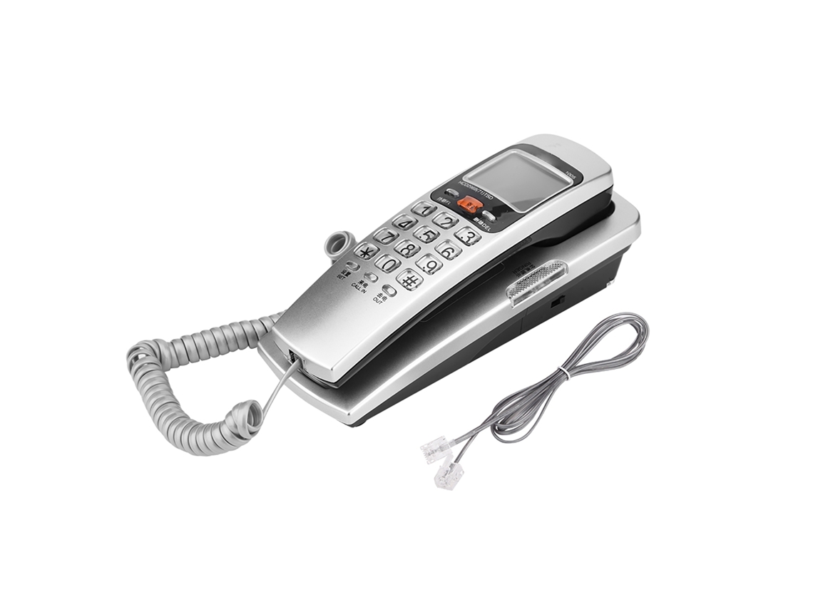TELEFONE FIXO com ID de Chamada FSK/DTMF, Fio, Mesa, Prateleira, Casa, Prata, Extensão