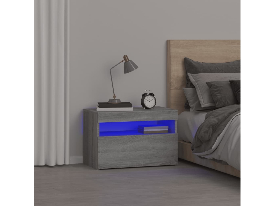 Vidaxl Mesa De Cabeceira C/ Leds 60x35x40 Cm Cinzento Sonoma