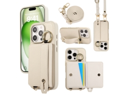 Capa Para Iphone 16 Pro Max Em Couro Pu Com Carteira E Alça Branco Czhhmart