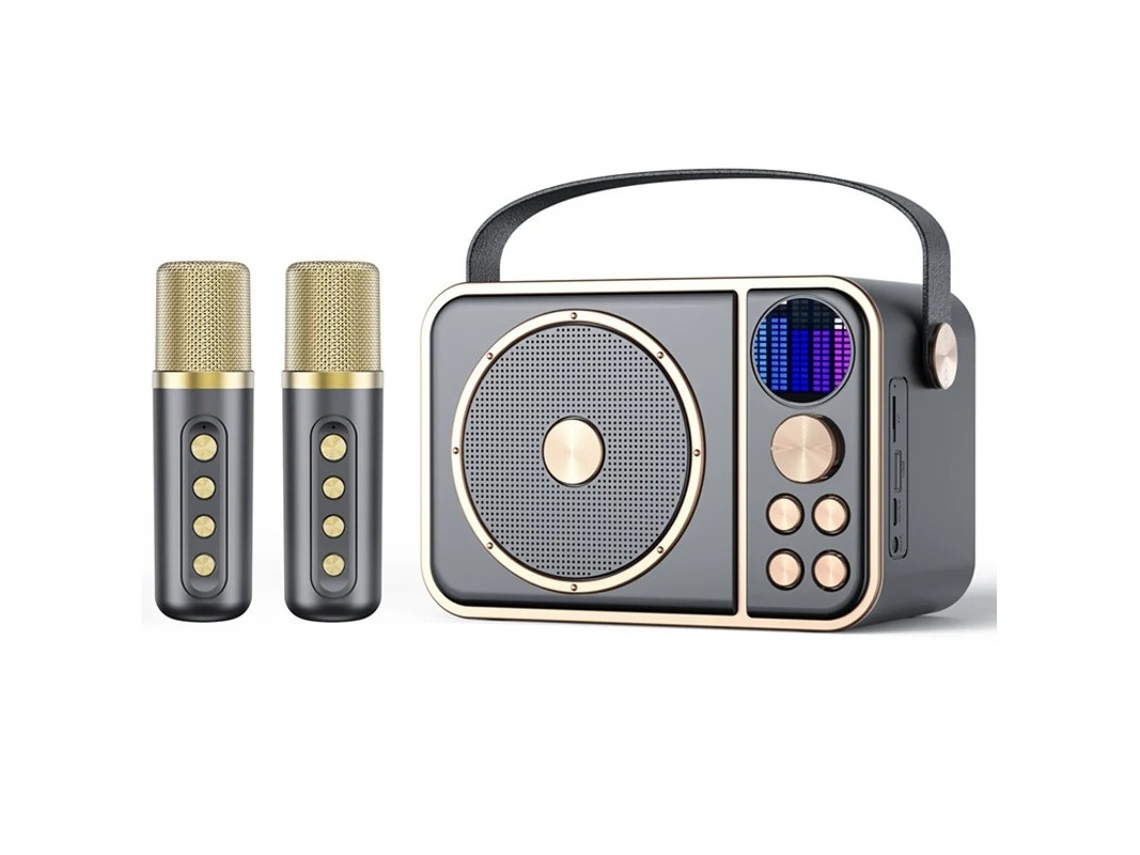 Mini máquina de karaokê sem fio Bluetooth com microfone duplo e alto-falante para festa infantil, cinza Yizhood