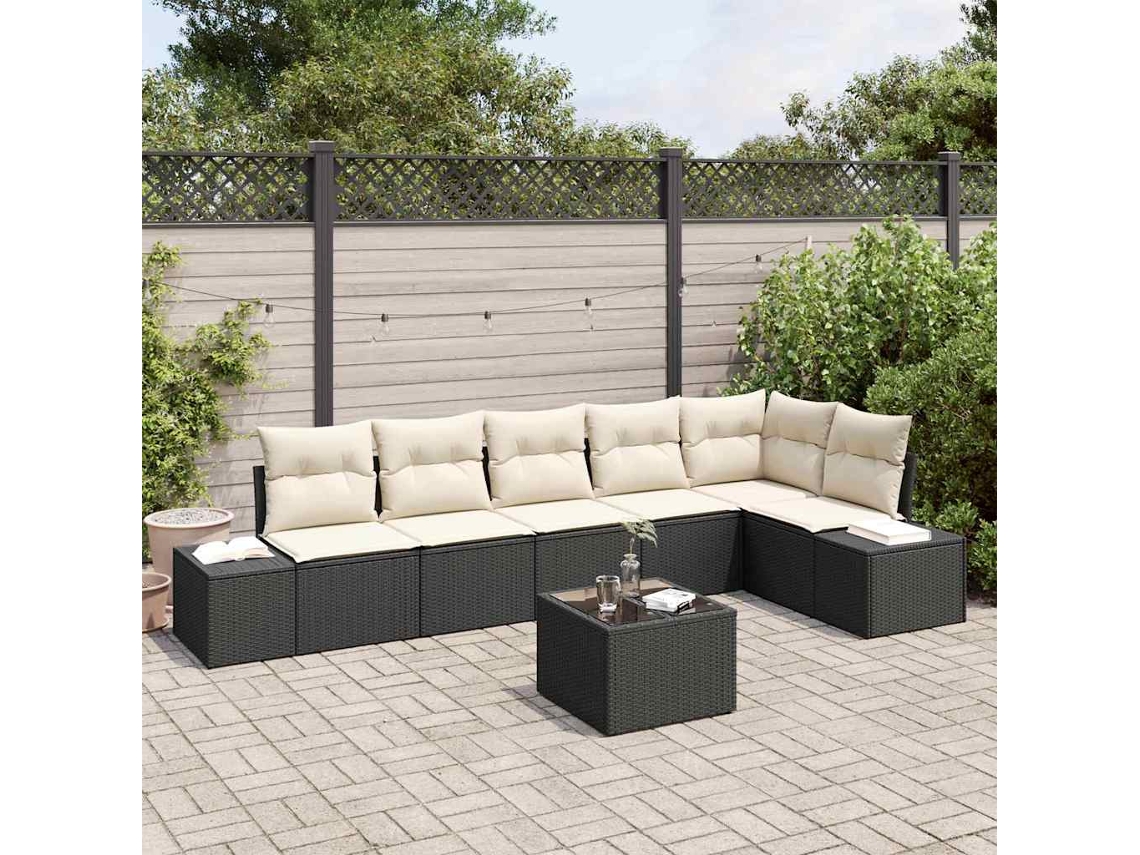 Vidaxl Conjunto De Sofá De Jardim Marrom E Creme Vime Pe