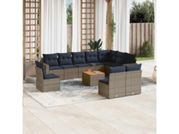 Vidaxl 11 Pcs Conjunto Sofás De Jardim C/ Almofadões Vime Pe Cinzento