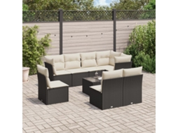 9 Pcs Conjunto De Sofás P/ Jardim C/ Almofadões Vime Pe Preto Dkd Home Decor