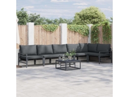 Vidaxl Conjunto De Sofá De Jardim Com Almofada 7 Pcs Preto Aço