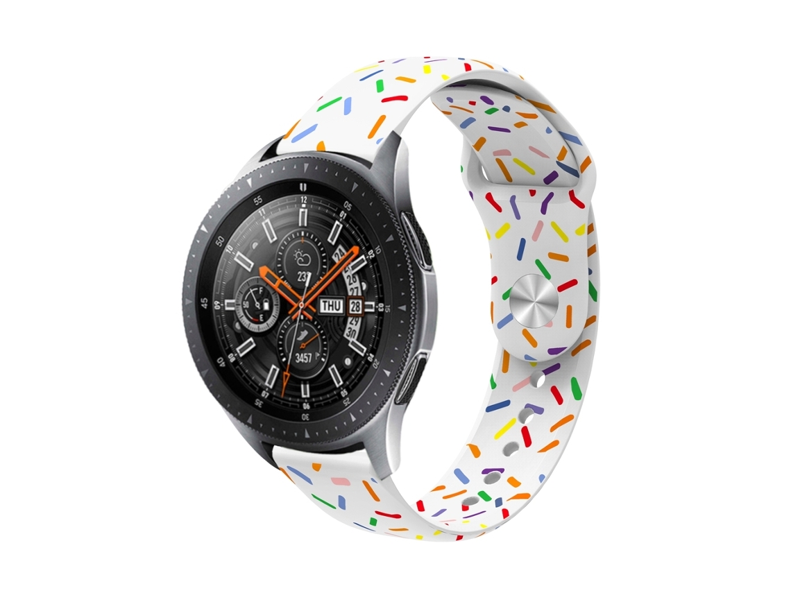 Bracelete para Smartwatch Fivela reversa universal de 22 mm de silicone com padrão de pontos ovais coloridos (branca)