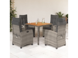 Vidaxl 5 Pcs Conjunto De Jantar P/ Jardim C/ Almofadões Vime Pe Cinza