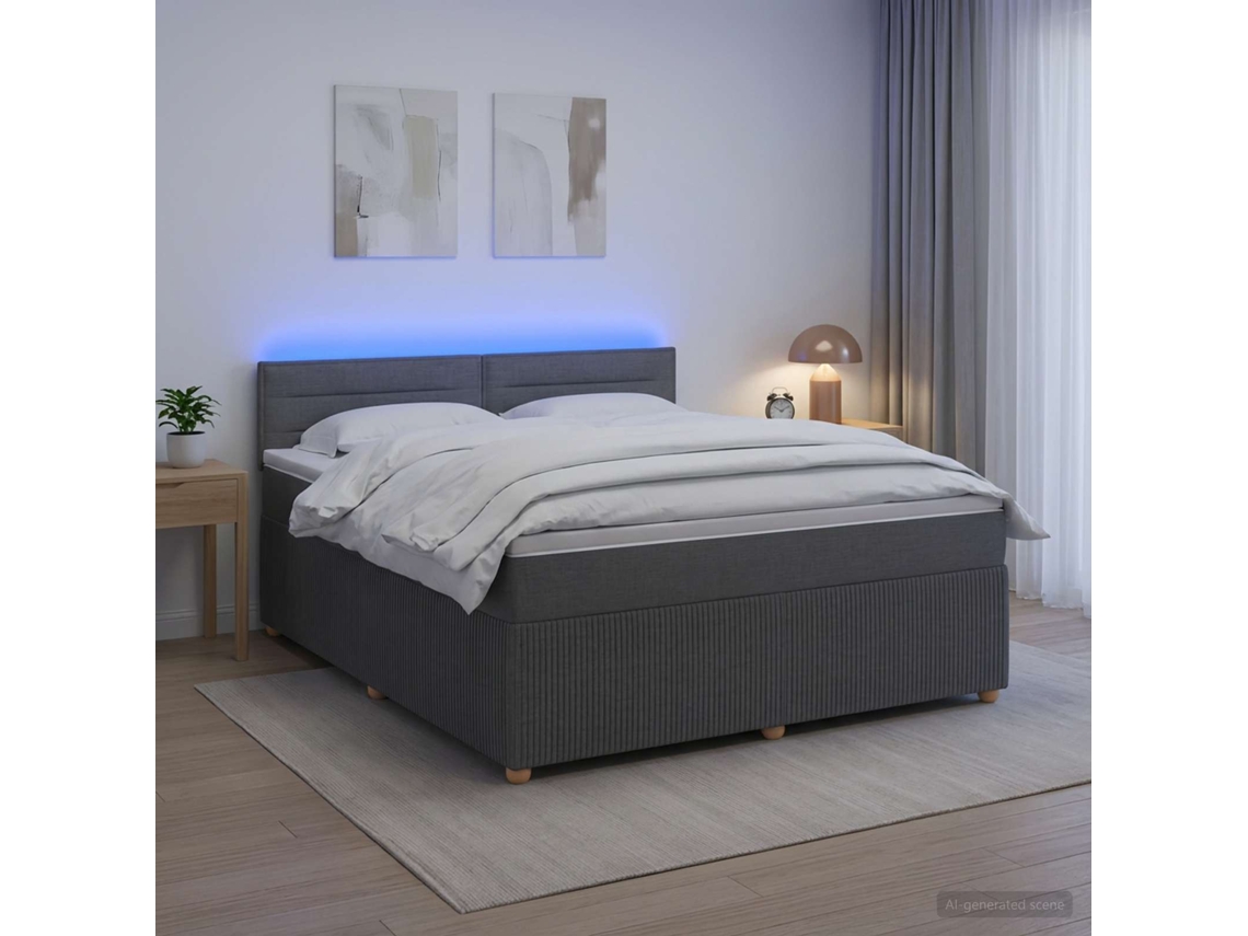Vidaxl Cama Box Spring Com Colchão Cinzento-escuro 160 X 200 Cm Tecido