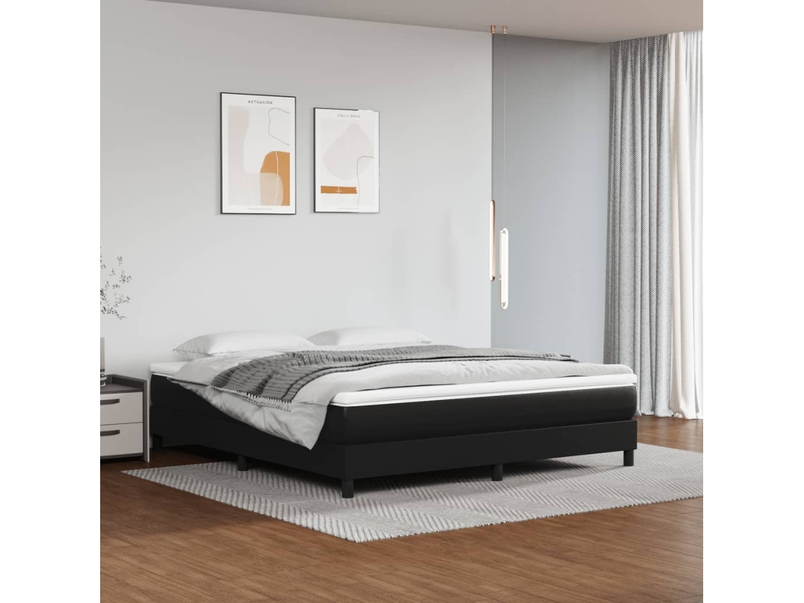 Vidaxl Cama Com Molas/colchão 180x200 Cm Couro Artificial Preto