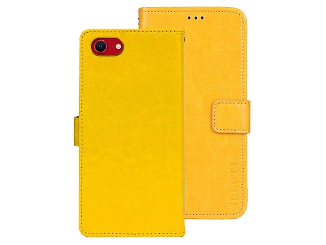 Capa De Couro Com Textura Crazy Horse Para Iphone 16e - Amarelo