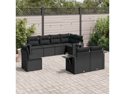 Vidaxl 8 Pcs Conjunto Sofás De Jardim Com Almofadões Vime Pe Preto