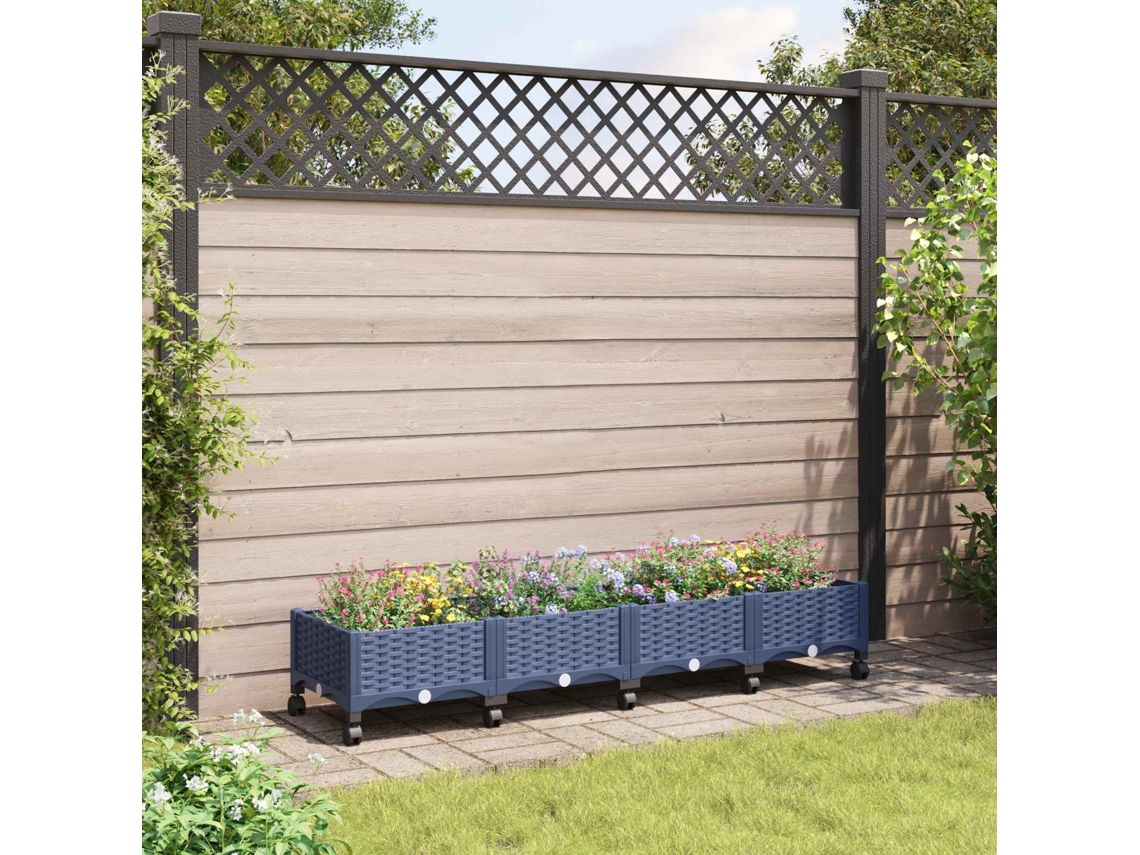 Vidaxl Vaso De Jardim Com Rodas Cinza Azul 160 X 40 X 33 Cm Pp