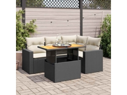 Vidaxl 5 Pcs Conjunto Sofás De Jardim Com Almofadões Vime Pe Preto