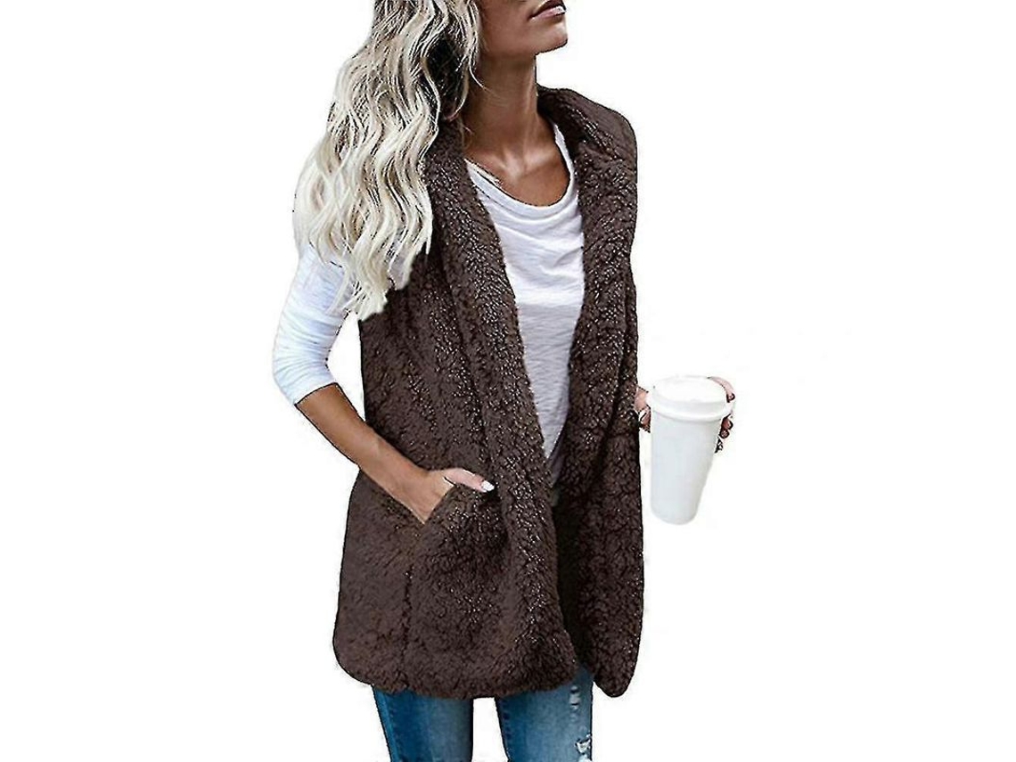 Chaleco Sem Mangas De Lã Ursinho Teddy Para Mulheres Casaco Aconchegante Inverno Poliéster M Café