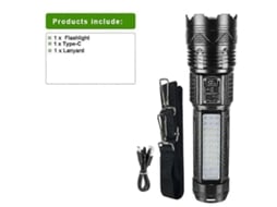 Lanterna Led Super Brilhante E Potente, Recarregável Tipo C, Longo Alcance , Ideal Para Pesca E Acampamento. Olysi Shop (2000 M)