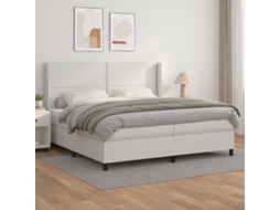 Cama Com Molas/colchão 200x200 Cm Couro Artificial Branco