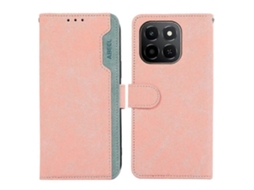 Capa Flip De Couro Com Emenda Colorida Para Honor X6c 4g Da Abeel Com Bloqueio Rfid Rosa