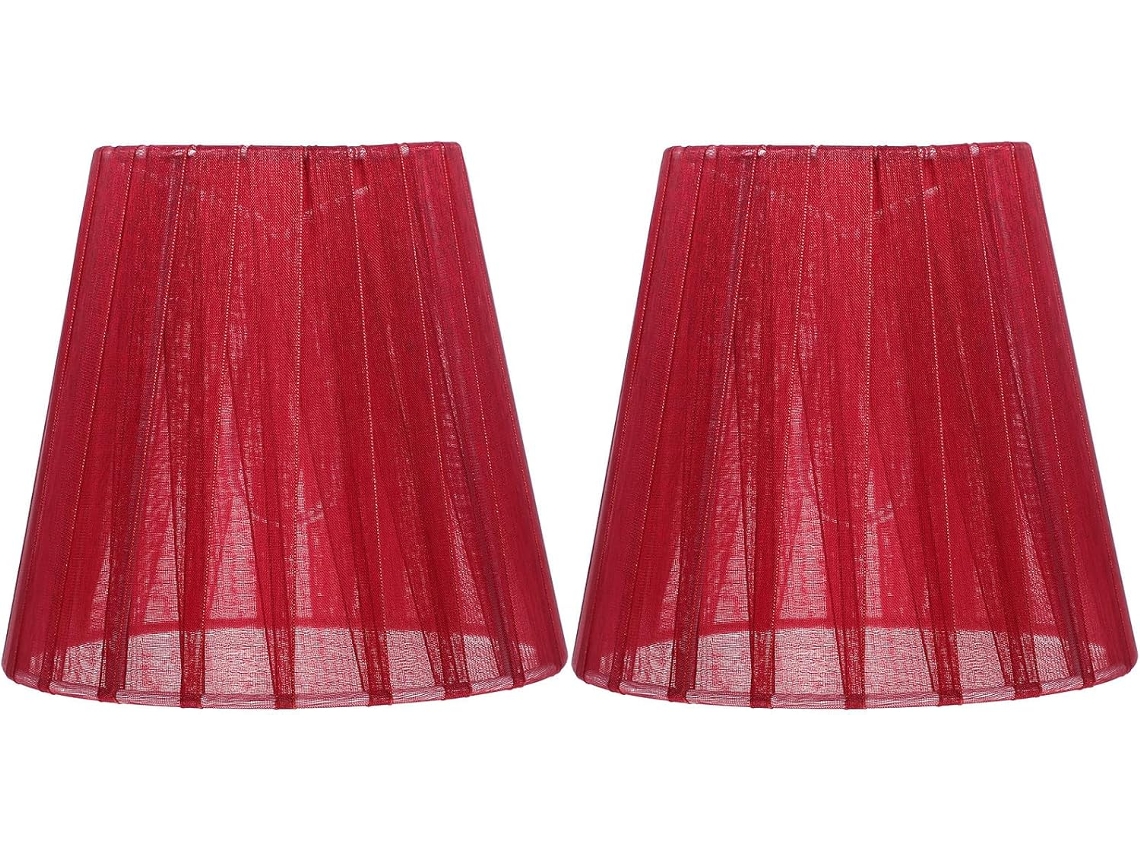 Conjunto De 2 Abajures De Tecido Vermelho Translúcido Com Clipe