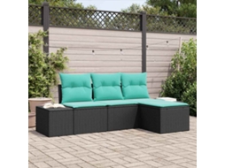 Vidaxl Conjunto De Sofá De Jardim 4 Unid. Preto E Turquesa Vime Pe