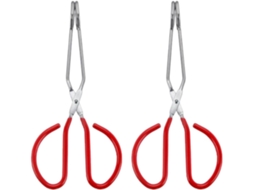 Conjunto Genérico De 2 Pinças Anti Escaldantes Em Aço Inoxidável, Design Ergonômico, Formato Longo, Vermelhas, Para