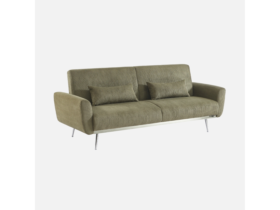 Sofá-cama Reversível Em Veludo Canelado Com Pés Em Metal, 2-3 Lugares, Verde Caqui