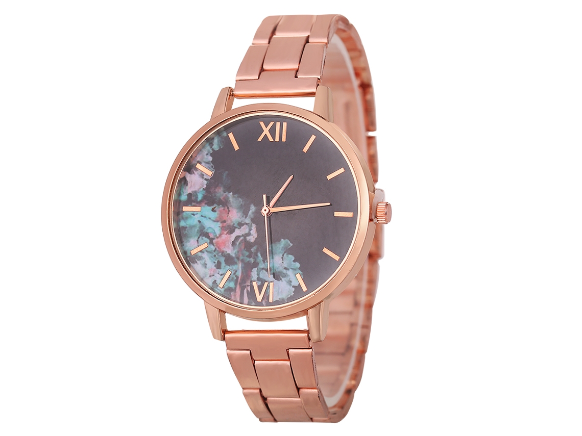Relógio de Pulso Leisure de Quartzo com Pulseira de Aço Zhoulianfa (ouro Rosa)