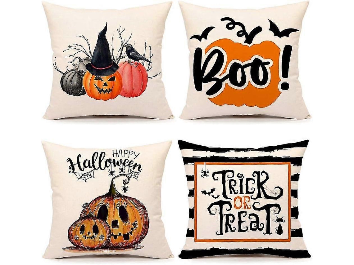 Conjunto 4 Capas De Almofada Abóbora Halloween Decoração Fazenda 18x18 Polegadas