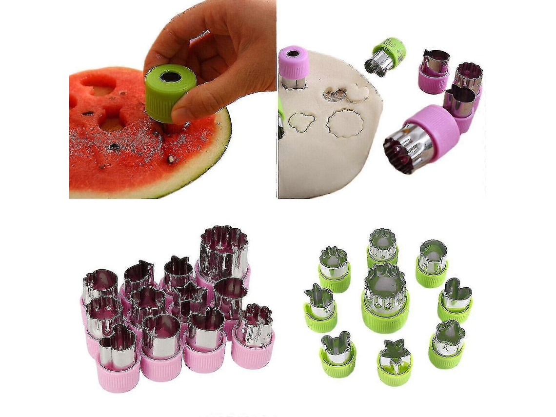 12 Moldes de Acero Inoxidable para Cortar Frutas Verduras Galletas Formas Diferentes Niños Comida Verde