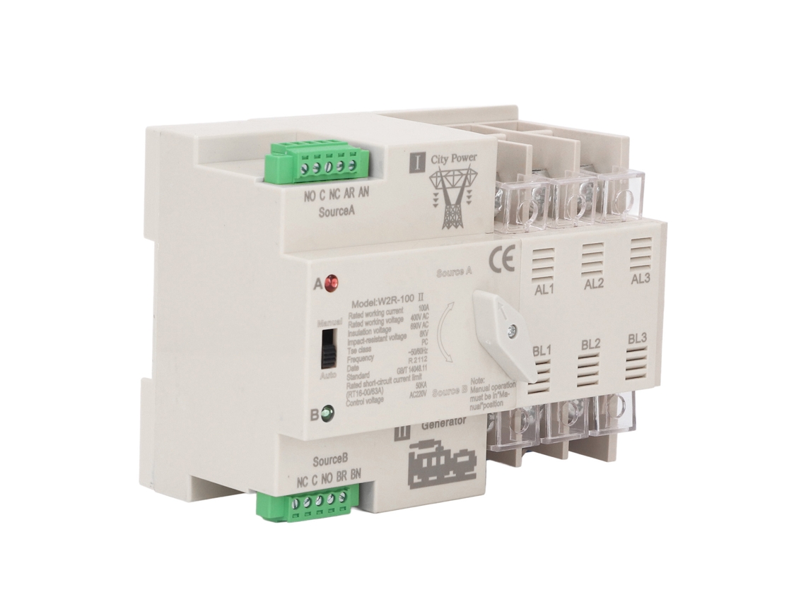 Interruptor de transferência de energia dupla 3P de comutação rápida automática CA 100A para uso residencial e industrial.