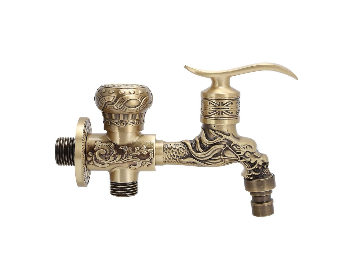Faucete Mural Antigo Com 2 Tomadas Padrão Dragão Fauces Bronze Para Máquina Lavar